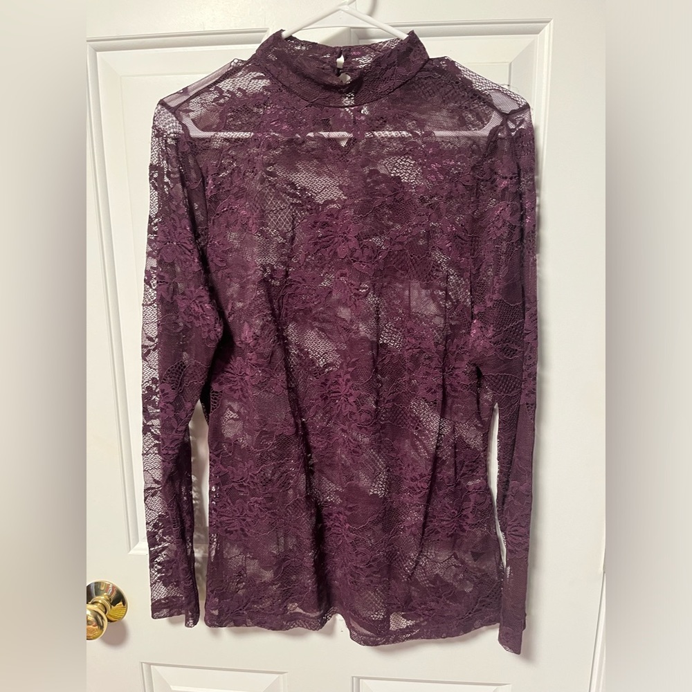 Sheer Purple Lace Mockneck Top